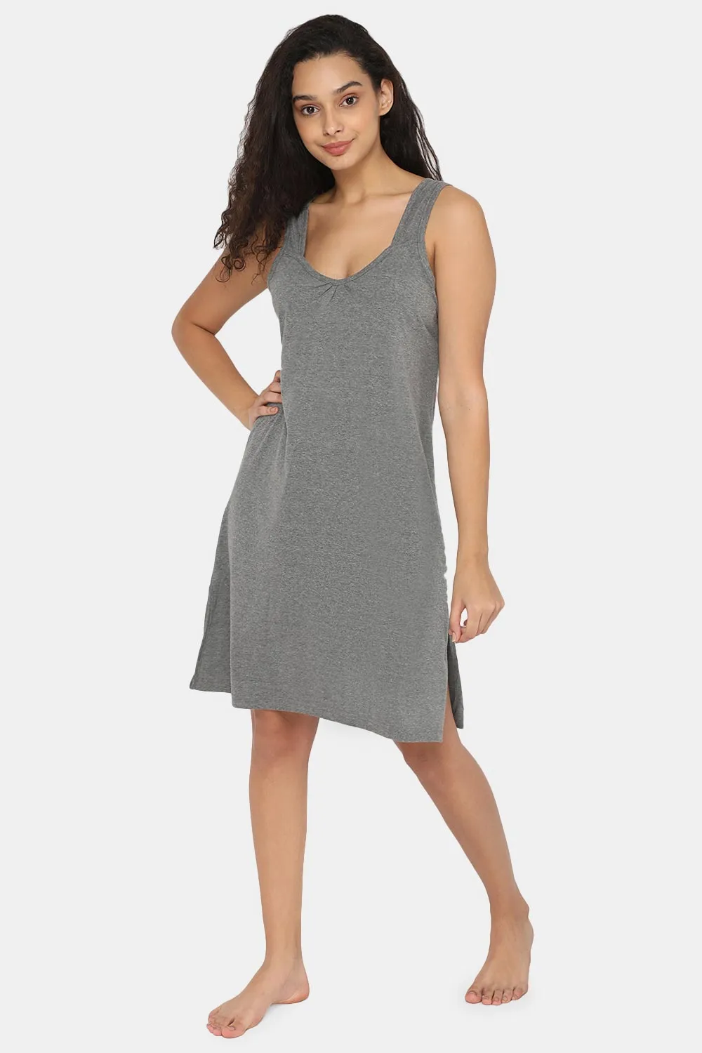 Intimacy Full Coverage Knee-Length Cotton Night Slip | Lightweight & Summer-Friendly Nightwear