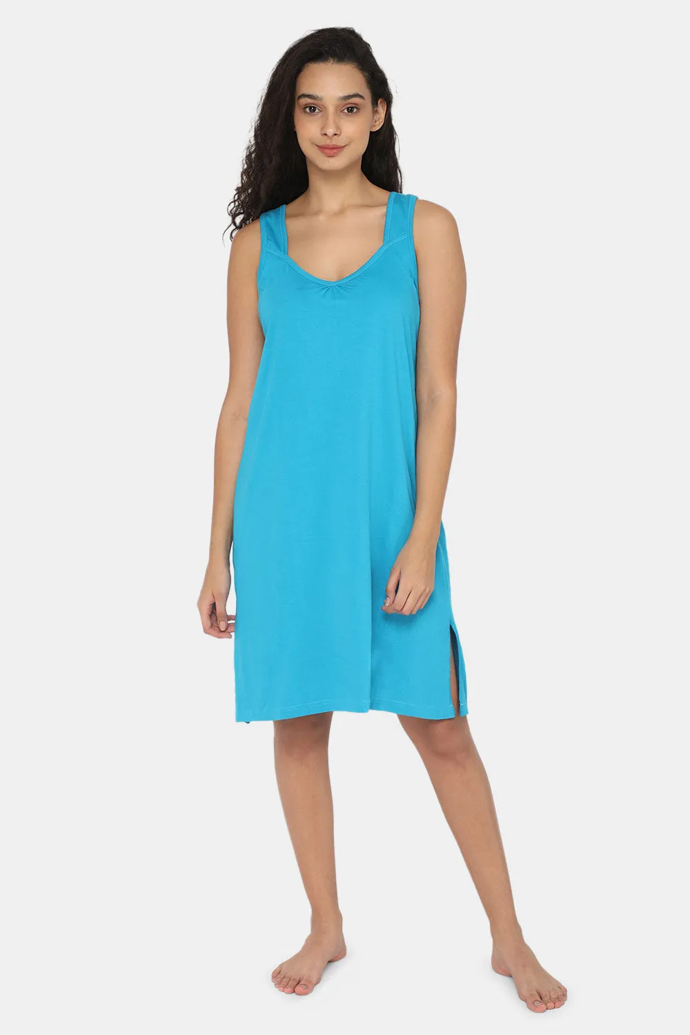 Intimacy Full Coverage Knee-Length Cotton Night Slip | Lightweight & Summer-Friendly Nightwear