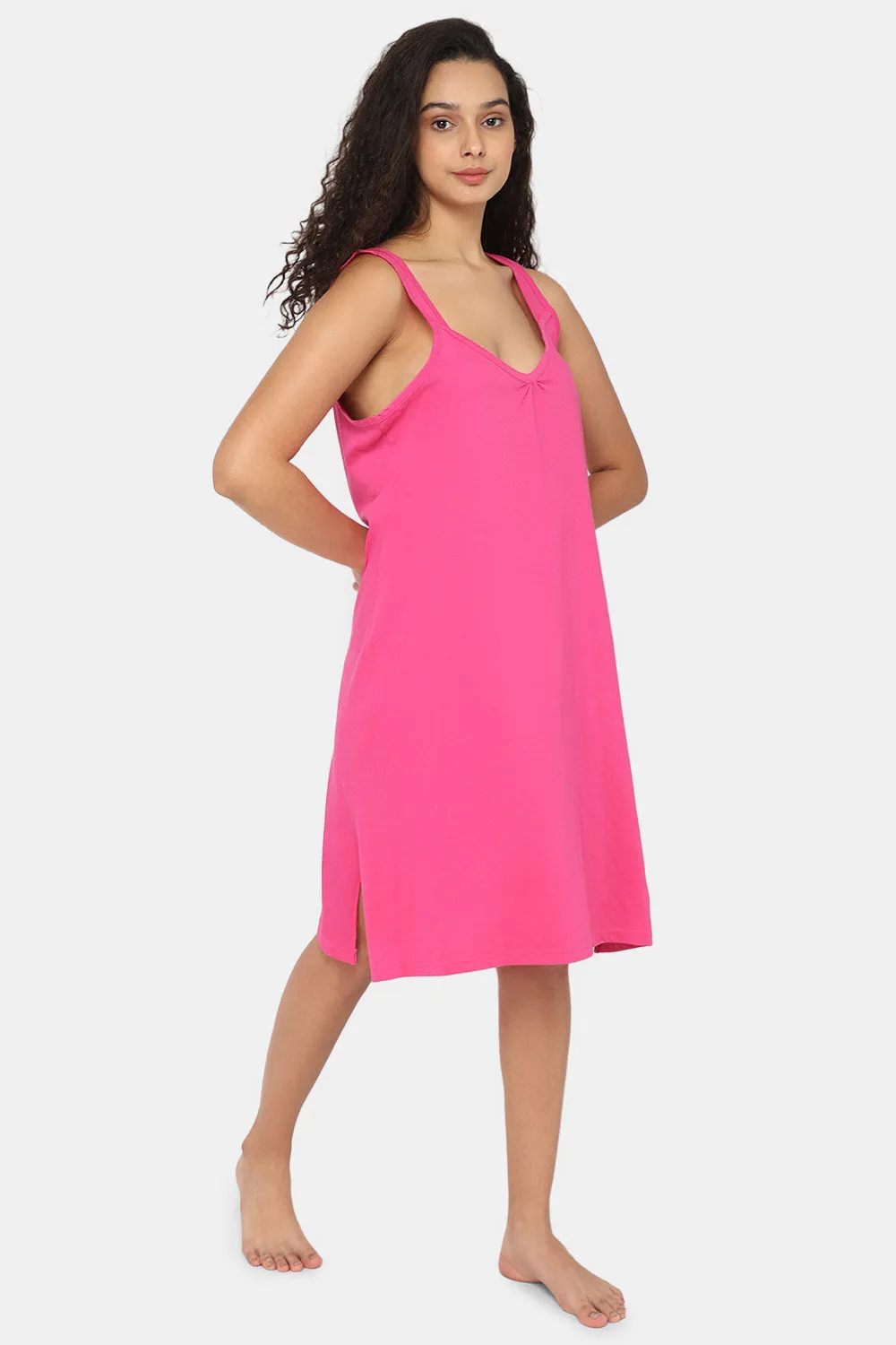 Intimacy Full Coverage Knee-Length Cotton Night Slip | Lightweight & Summer-Friendly Nightwear