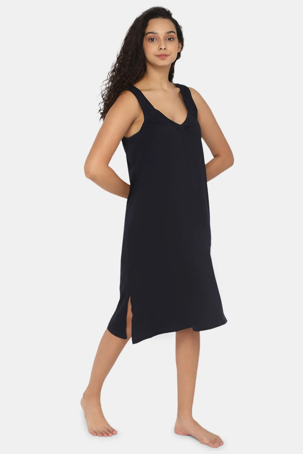 Intimacy Full Coverage Knee-Length Cotton Night Slip | Lightweight & Summer-Friendly Nightwear