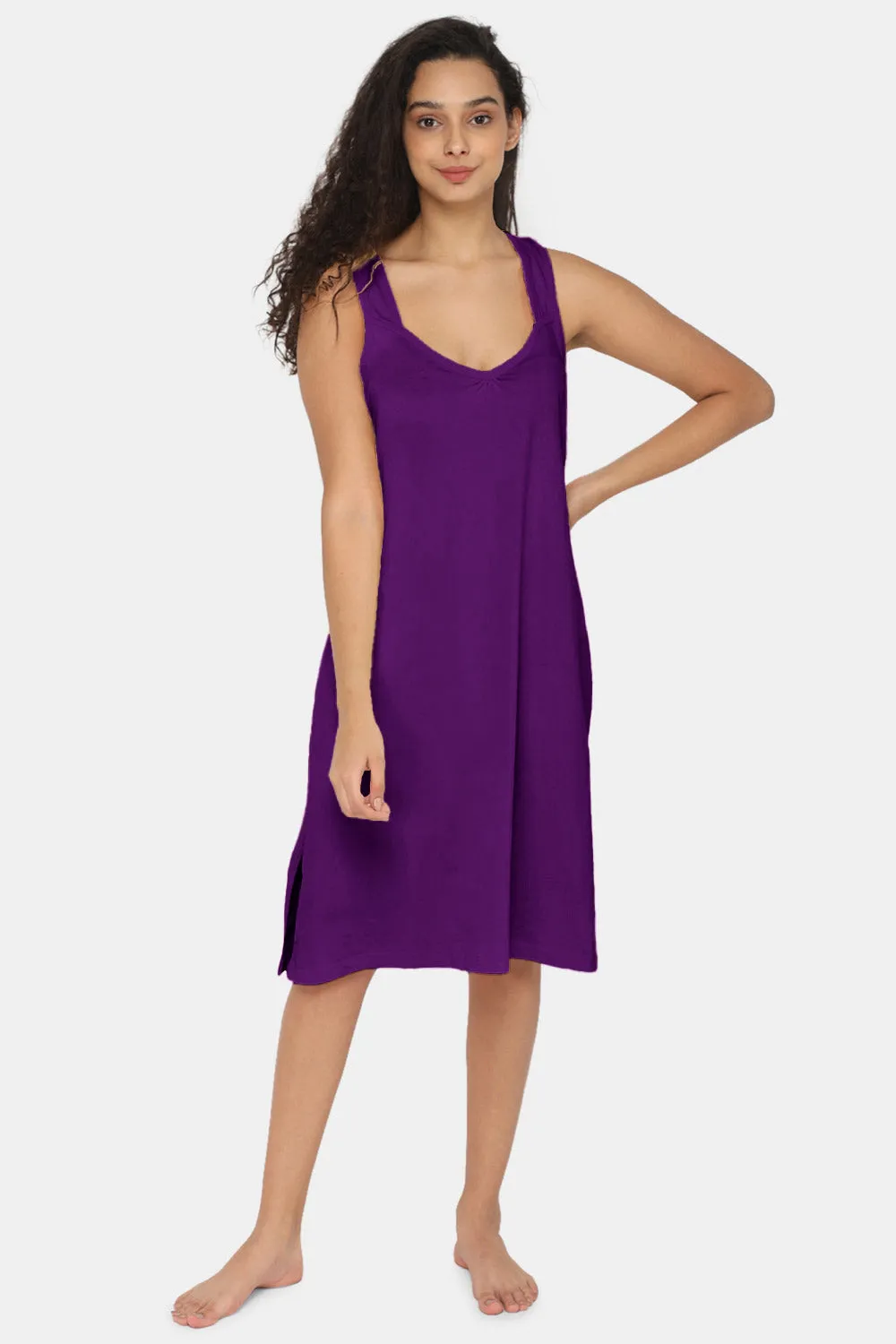 Intimacy Full Coverage Knee-Length Cotton Night Slip | Lightweight & Summer-Friendly Nightwear