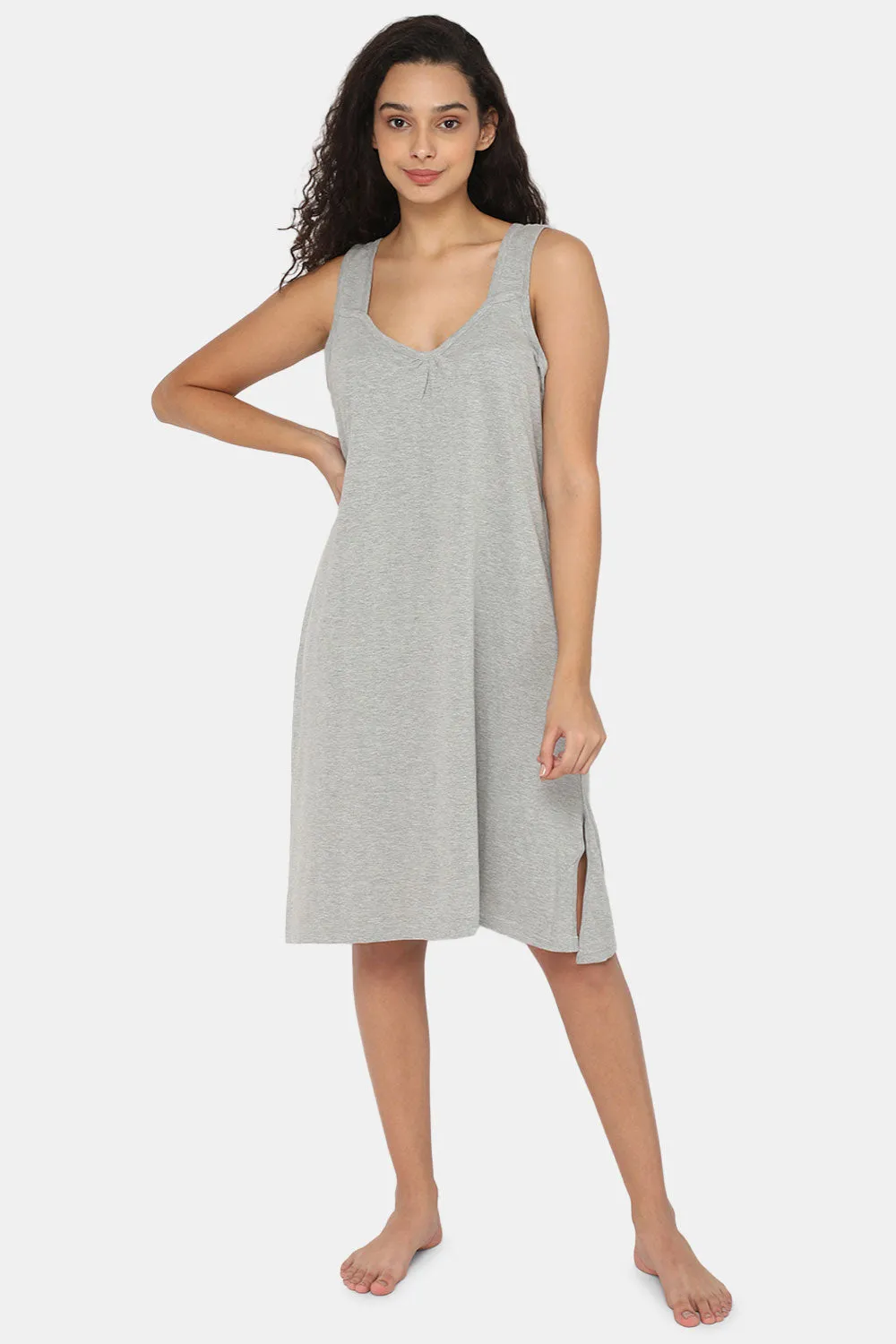 Intimacy Full Coverage Knee-Length Cotton Night Slip | Lightweight & Summer-Friendly Nightwear