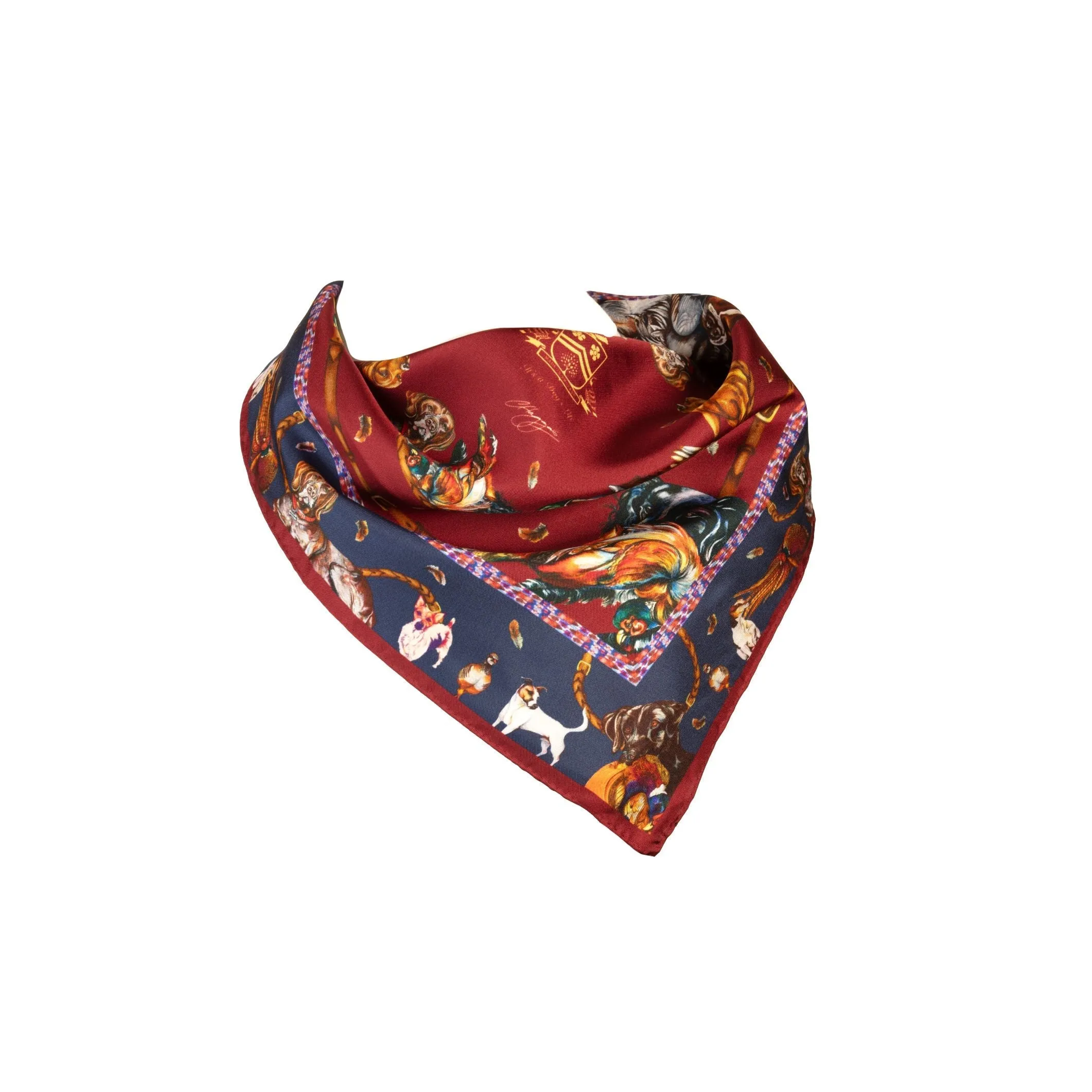 It's a Dog's Life Claret & Navy Medium Square  Silk Scarf