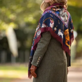 It’s A Dogs Life Claret Red and Navy Blue Wool Silk Shawl