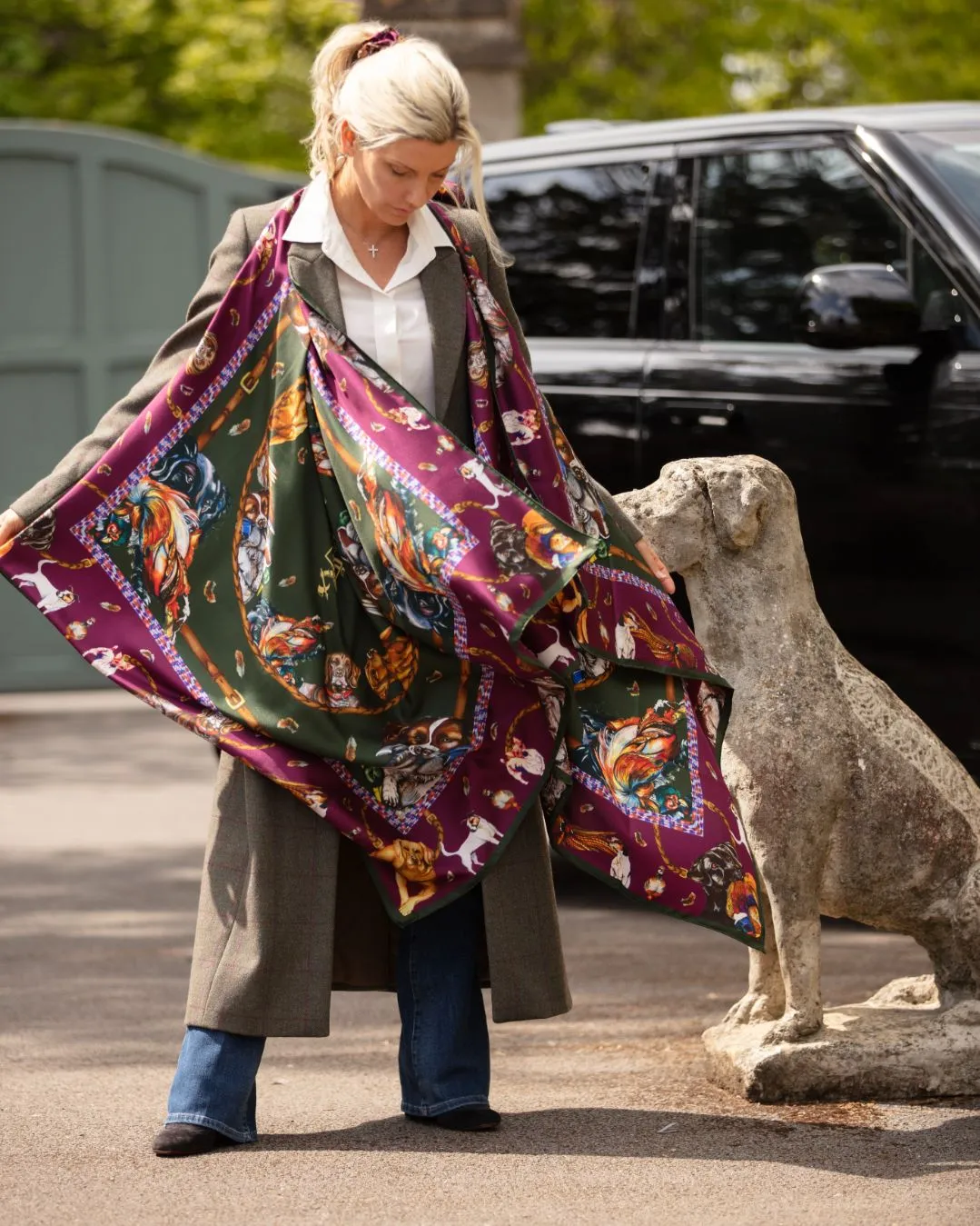 It's a Dog's Life Hunter Green & Oxblood Large Square Silk Scarf