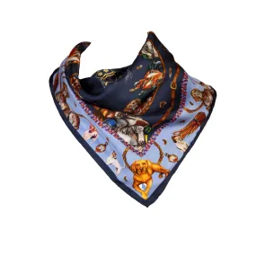 It's a Dog's Life Navy & Cobalt Medium Square  Silk Scarf