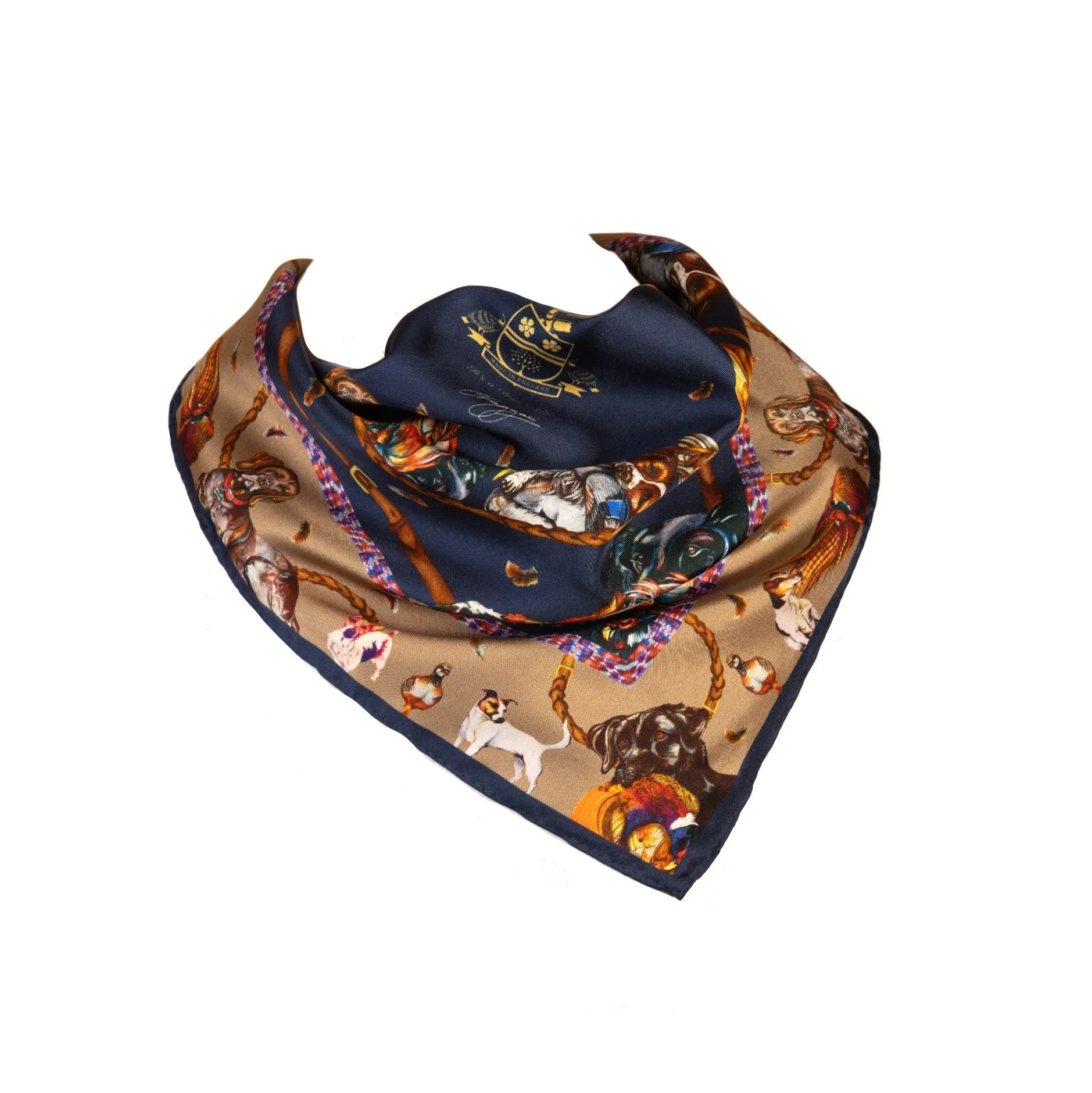 It's a Dog's Life Navy & Fawn Medium Square Silk Scarf