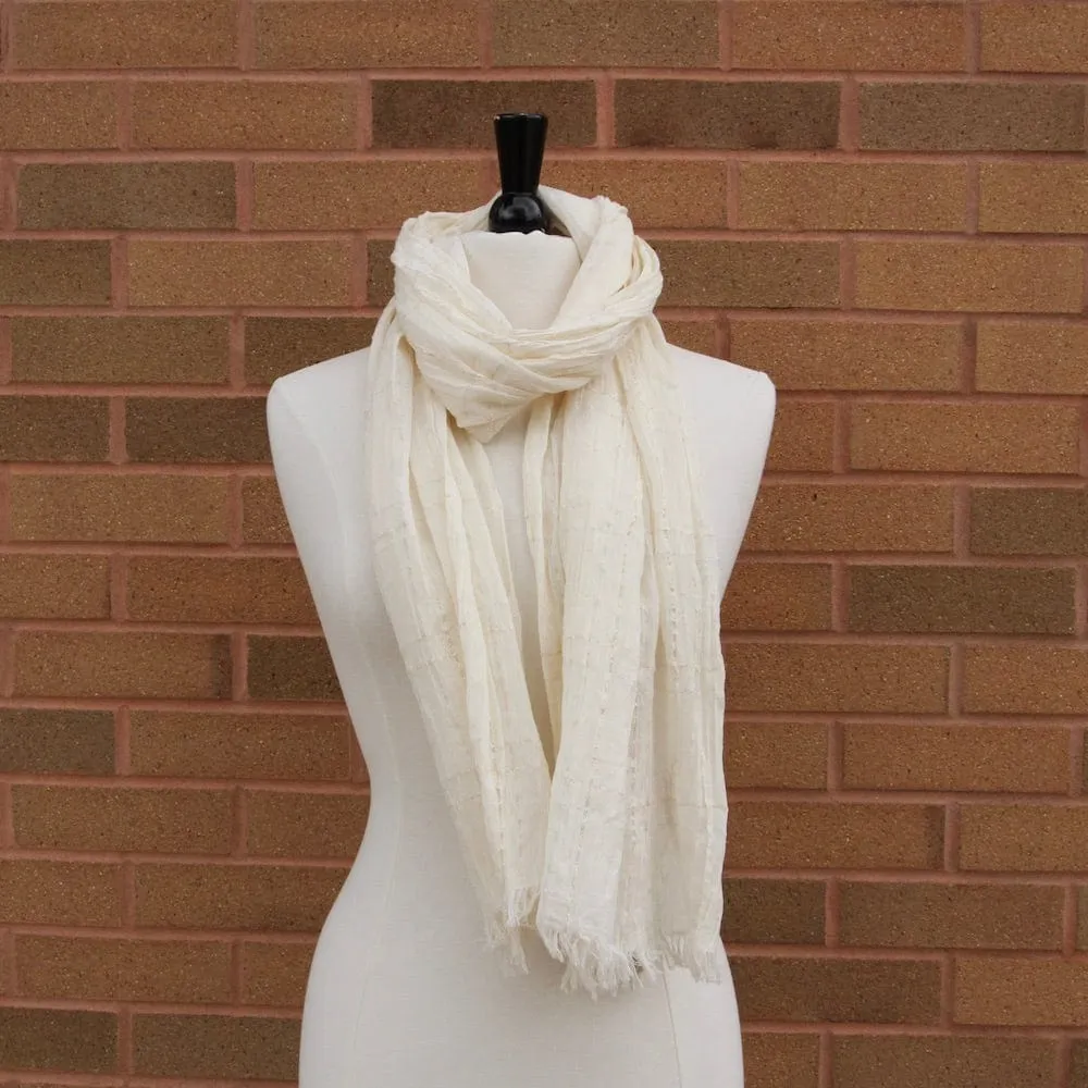 Ivory Cotton with Silver and Gold Matallic Threads Scarf