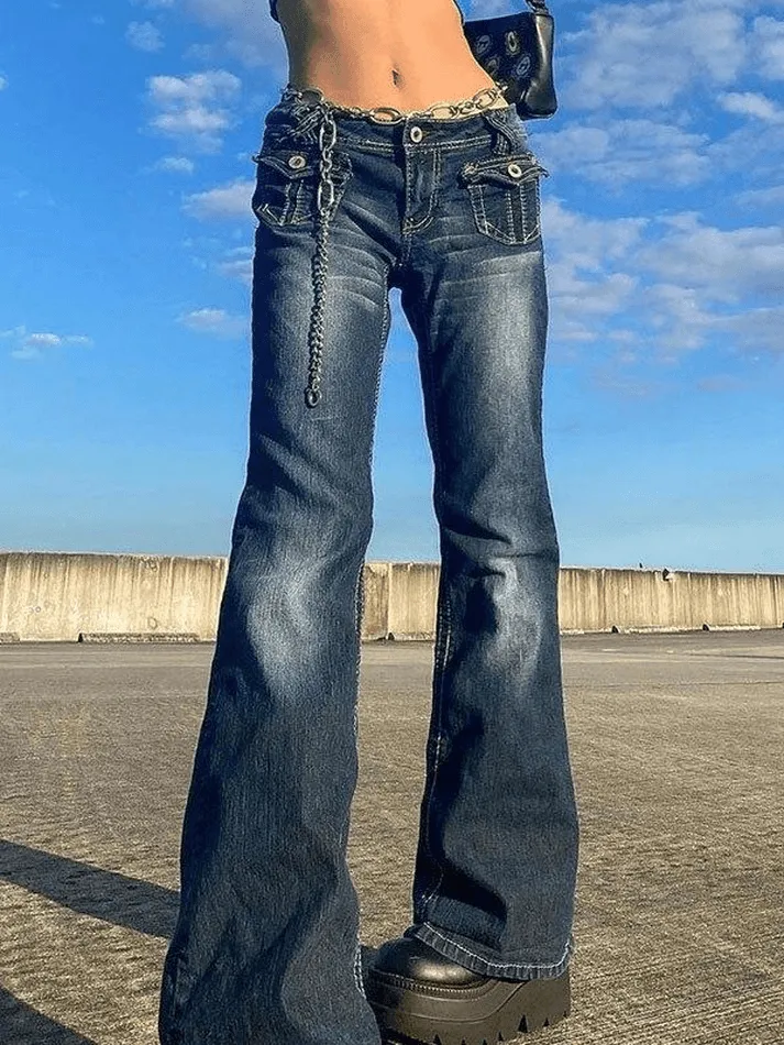 Jean cargo vintage taille basse