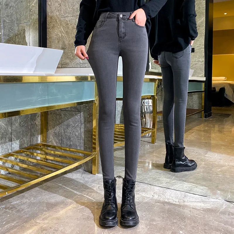 Joskaa Stretch High Waist Jeans Fashion Womens Skinny Jeans Woman Black Blue Gray Washed Pencil Pants Elastic Denim Pants 2024 Jeans