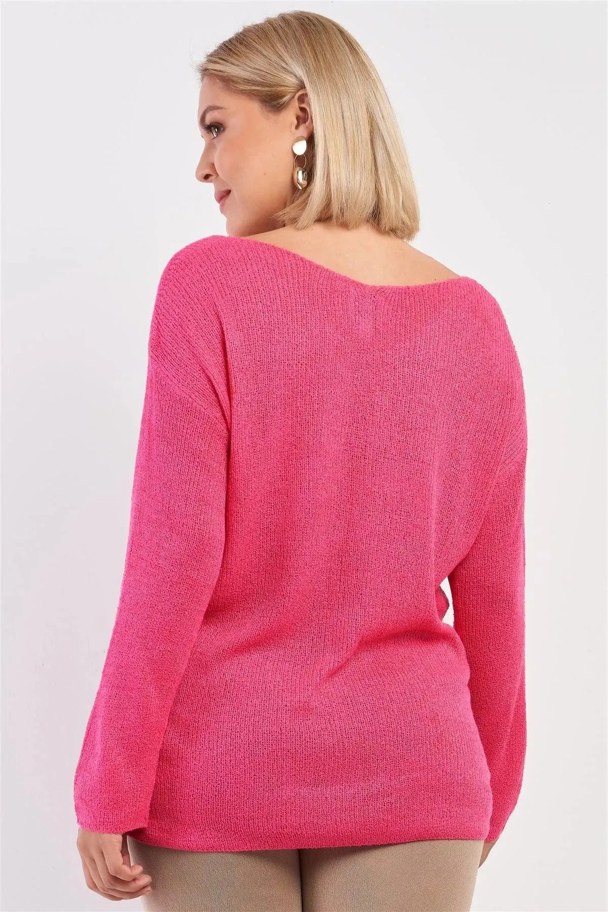 Junior Plus Fuchsia "Free As A Bird" Logo Knit Sweater /4-2