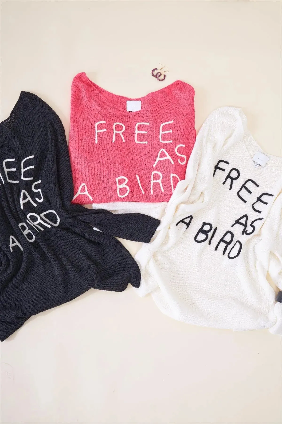 Junior Plus Fuchsia "Free As A Bird" Logo Knit Sweater /4-2