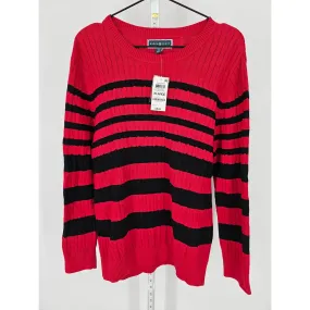 Karen Scott Womens Sz XL Pullover Sweater Red Black Stripe Cableknit NEW