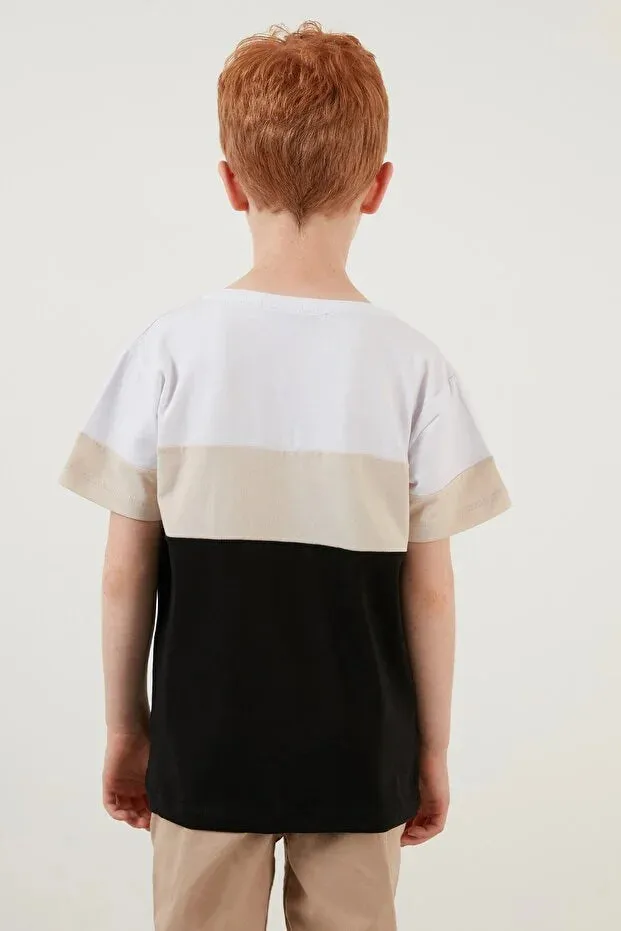 Lela Boy's Color Block Crew Neck Cotton T-Shirt