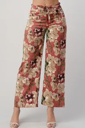 LIGHT WEIGHT CORDUROY FLORAL WIDE LEG PANTS