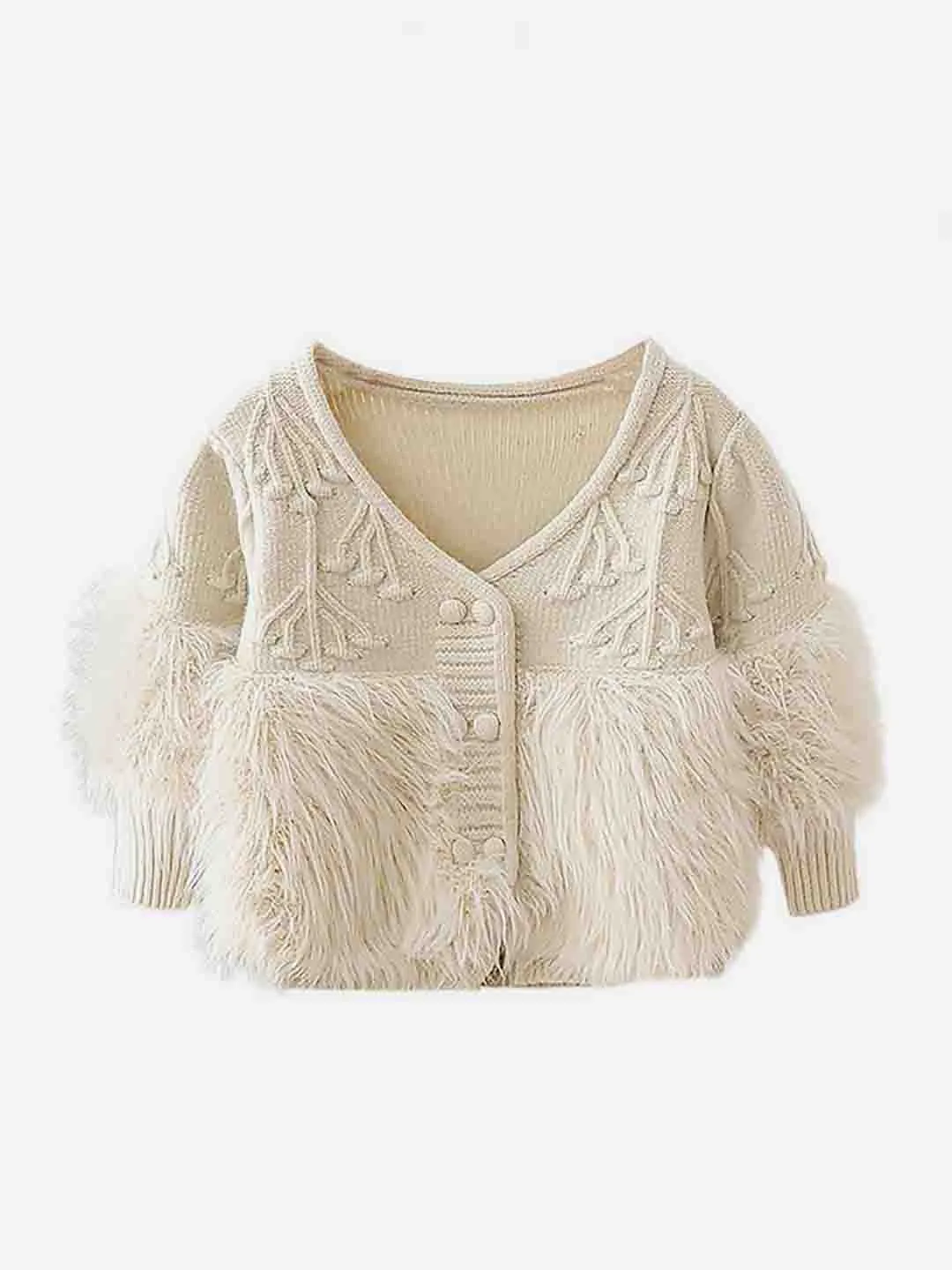 Little Surprise Box Cream Furry Knitted cardigan Sweater for Kids