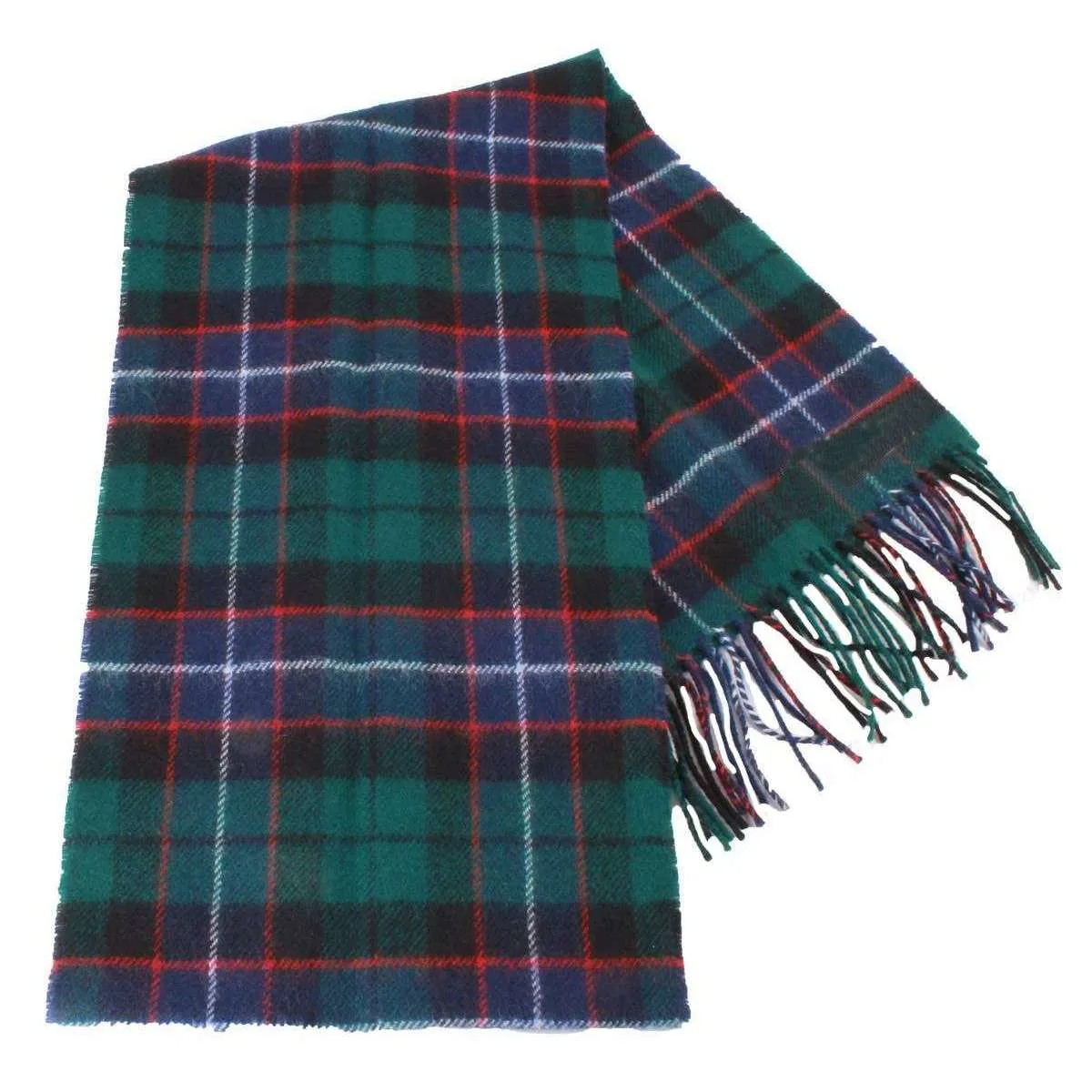 Locharron of Scotland Bowhill Galbraith Modern Lambswool Tartan Scarf - Green/Blue/Grey