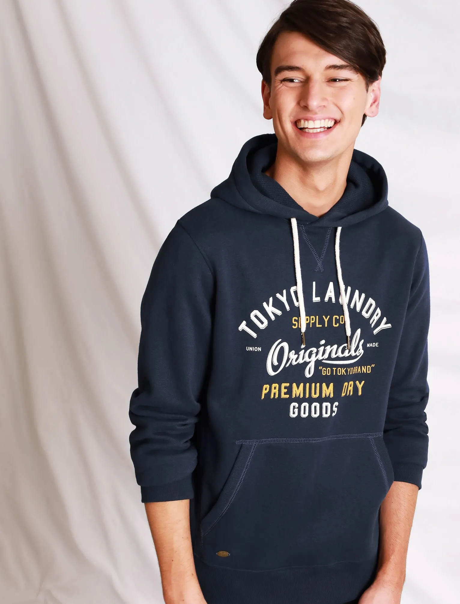 Lockwood Brush Back Fleece Pullover Hoodie In Mood Indigo Marl - Tokyo Laundry