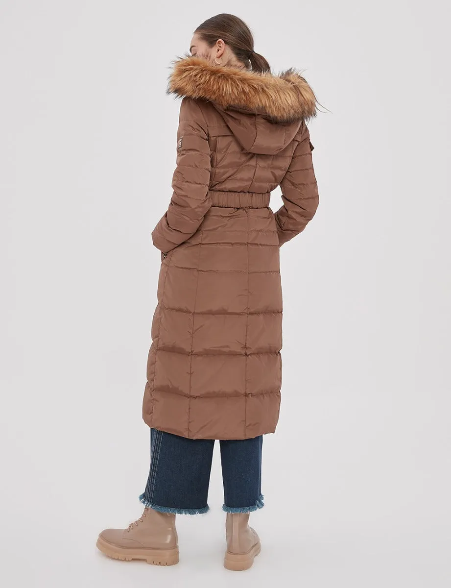 Long Goose Down Coat With Furry A20 27003 Camel