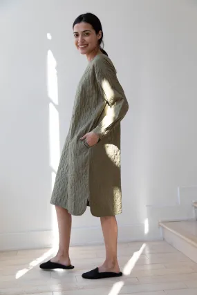 Maison de Soil Silk Crewneck Tunic Dress in Olive