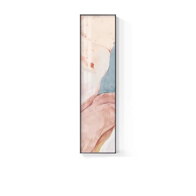 Marble Print Abstract Vertical Format Wall Art Blue Pastel Pink Pictures For Modern Living Room Bedroom Entrance Hall Wall Decor