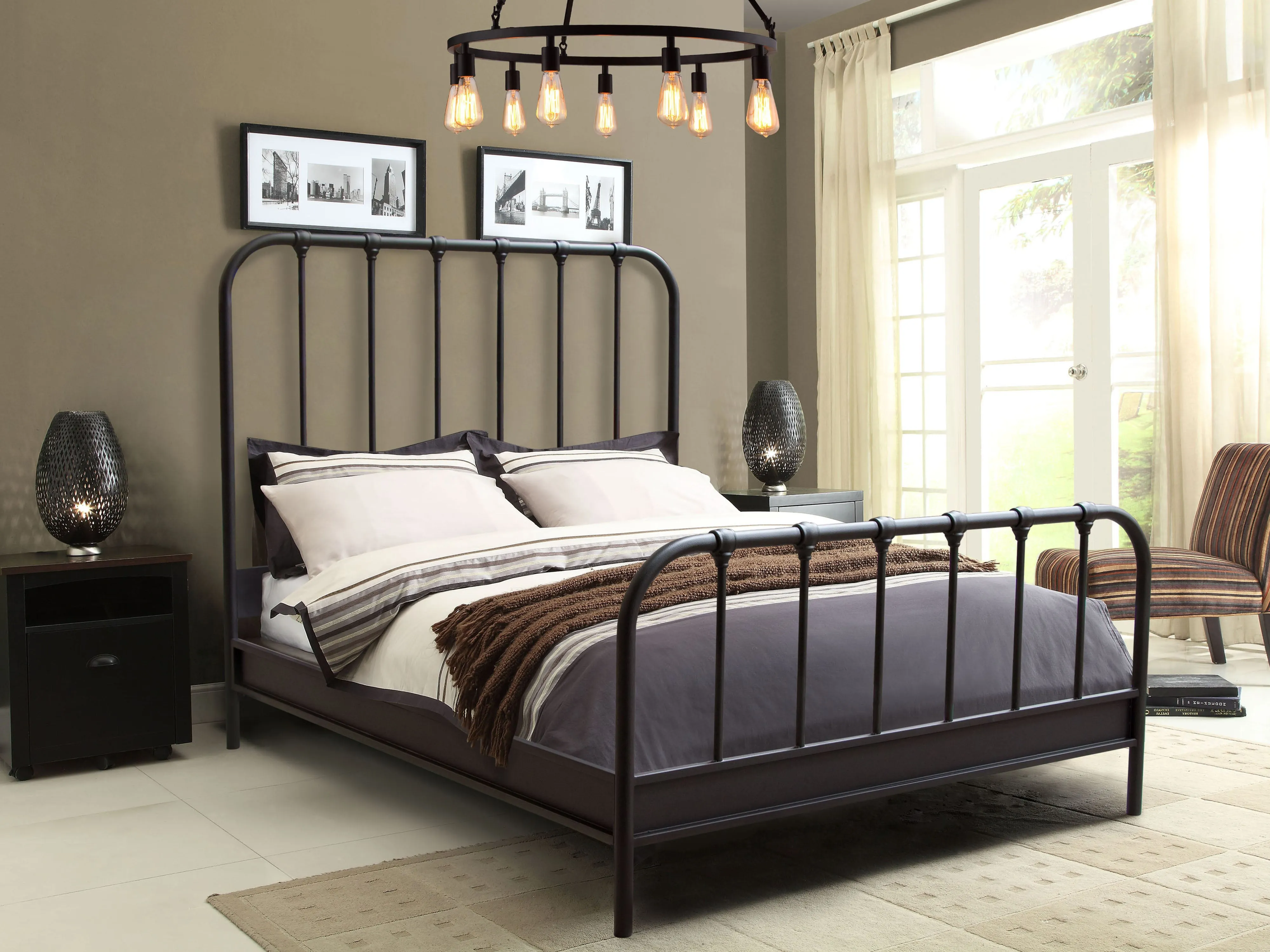 Mateo Rust Brown Powder Coat Metal Eastern King Bed by Diamond Sofa