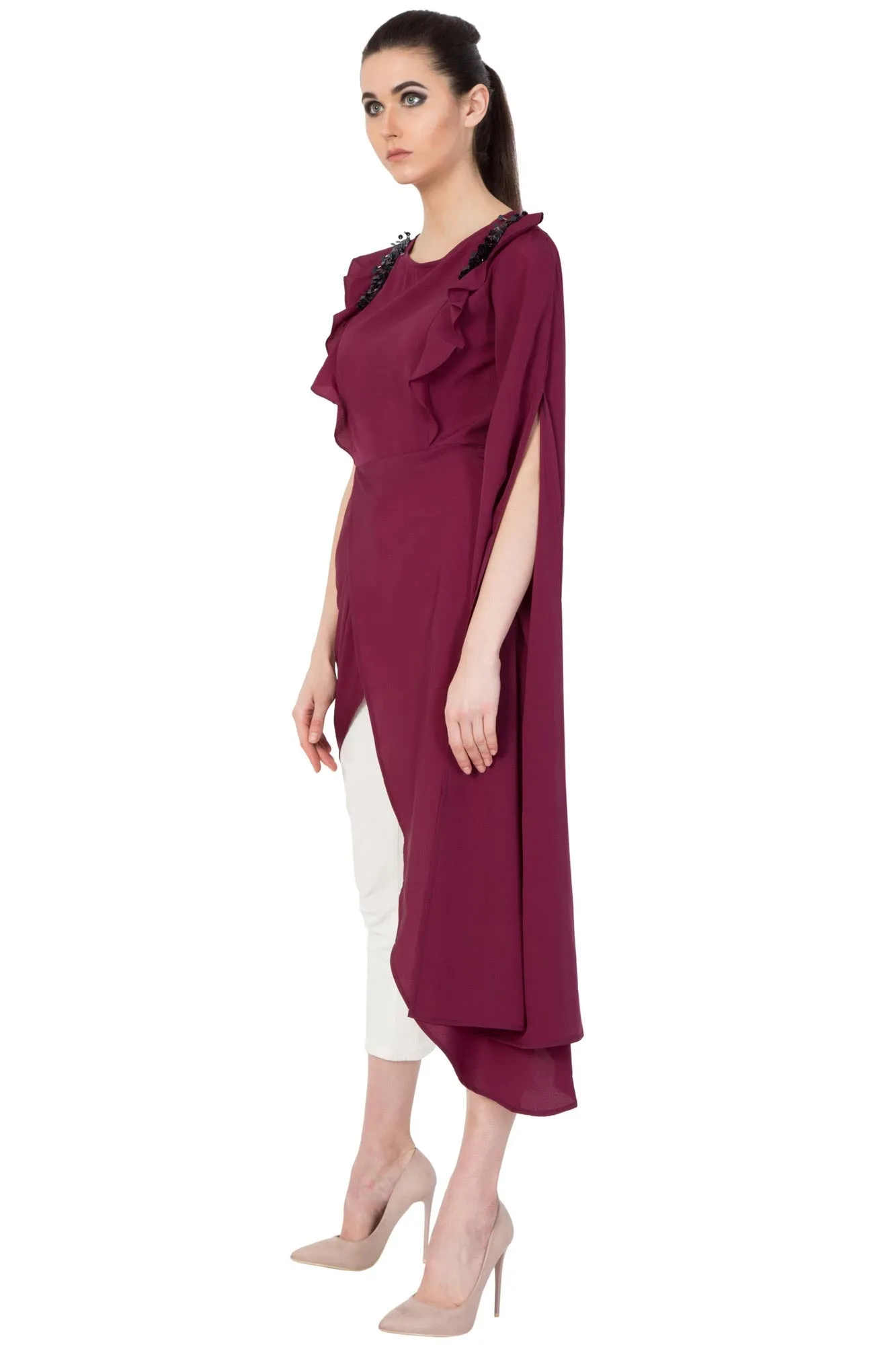 Mauve Ruffle Wrap Tunic