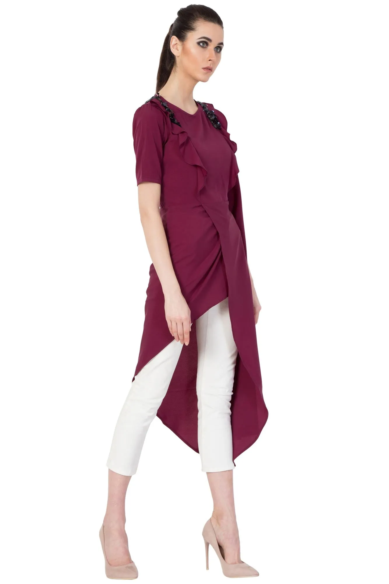 Mauve Ruffle Wrap Tunic