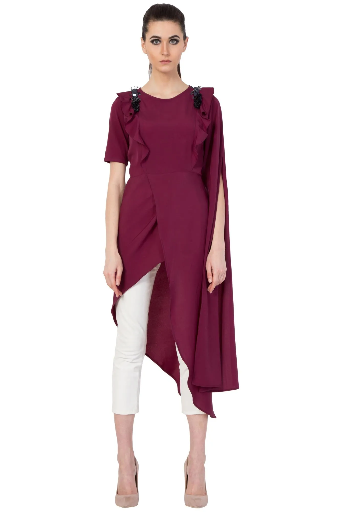 Mauve Ruffle Wrap Tunic