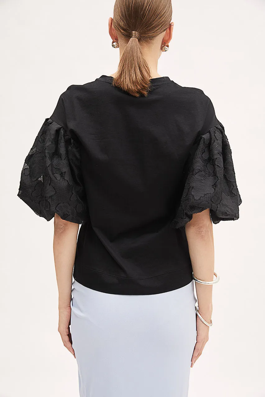 MEIMEIJ - KNIT TOP WITH LACE BLOUSON SLEEVE