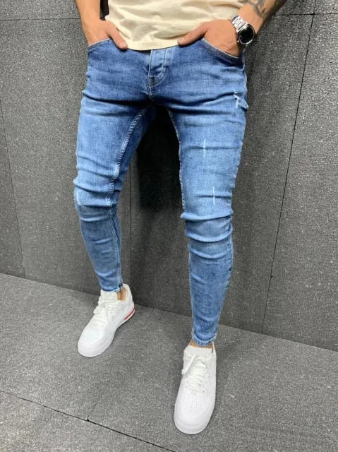 Men Skinny Patchwork Denim Jeans