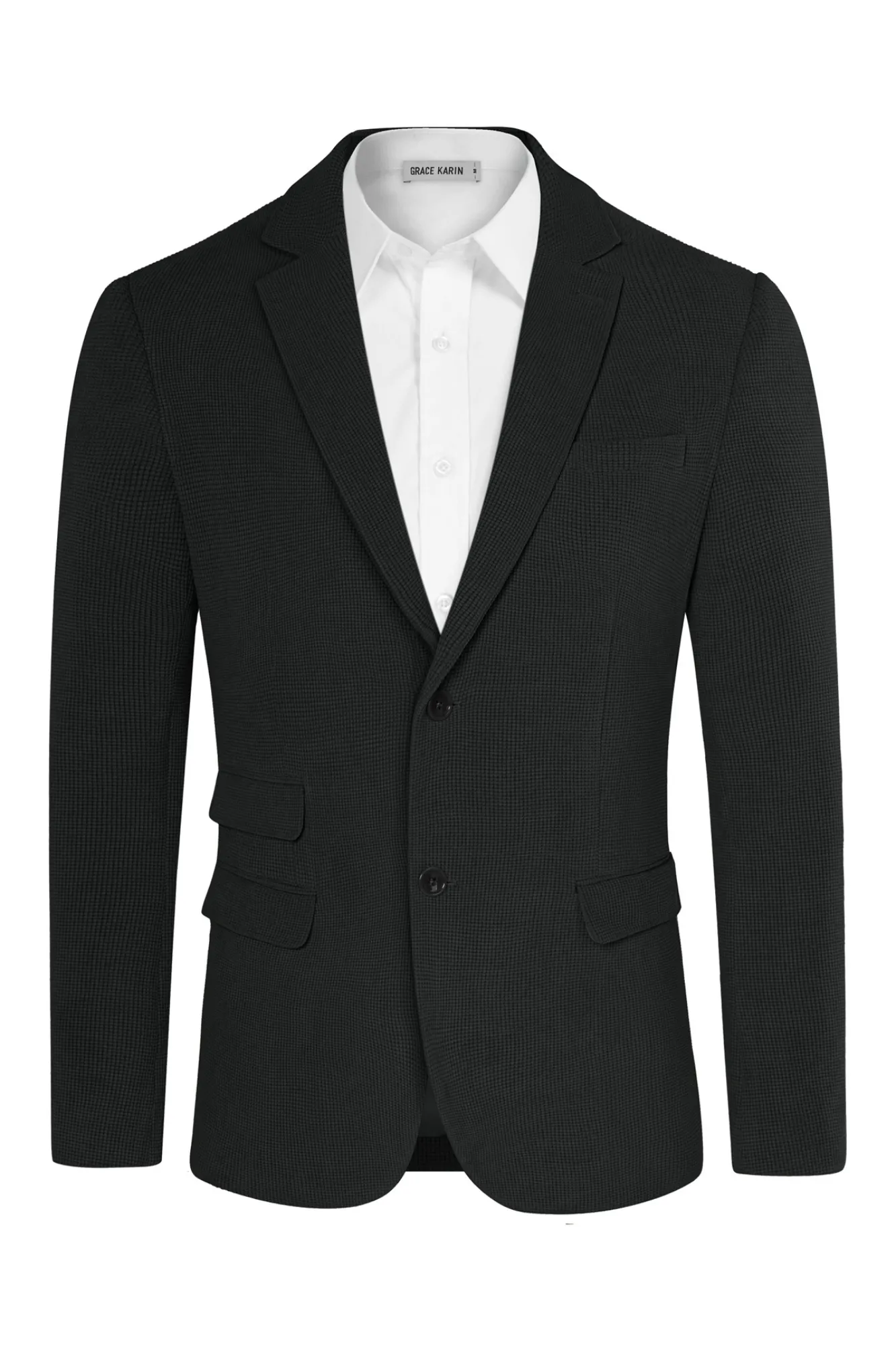 Men Waffle Textured Blazer Coat Vintage Notch Lapel Back Slit Suit Coat