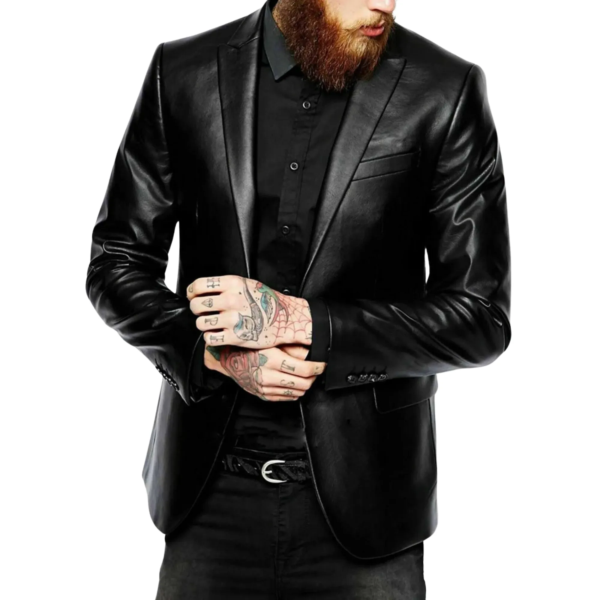 Mens Black Leather Blazer