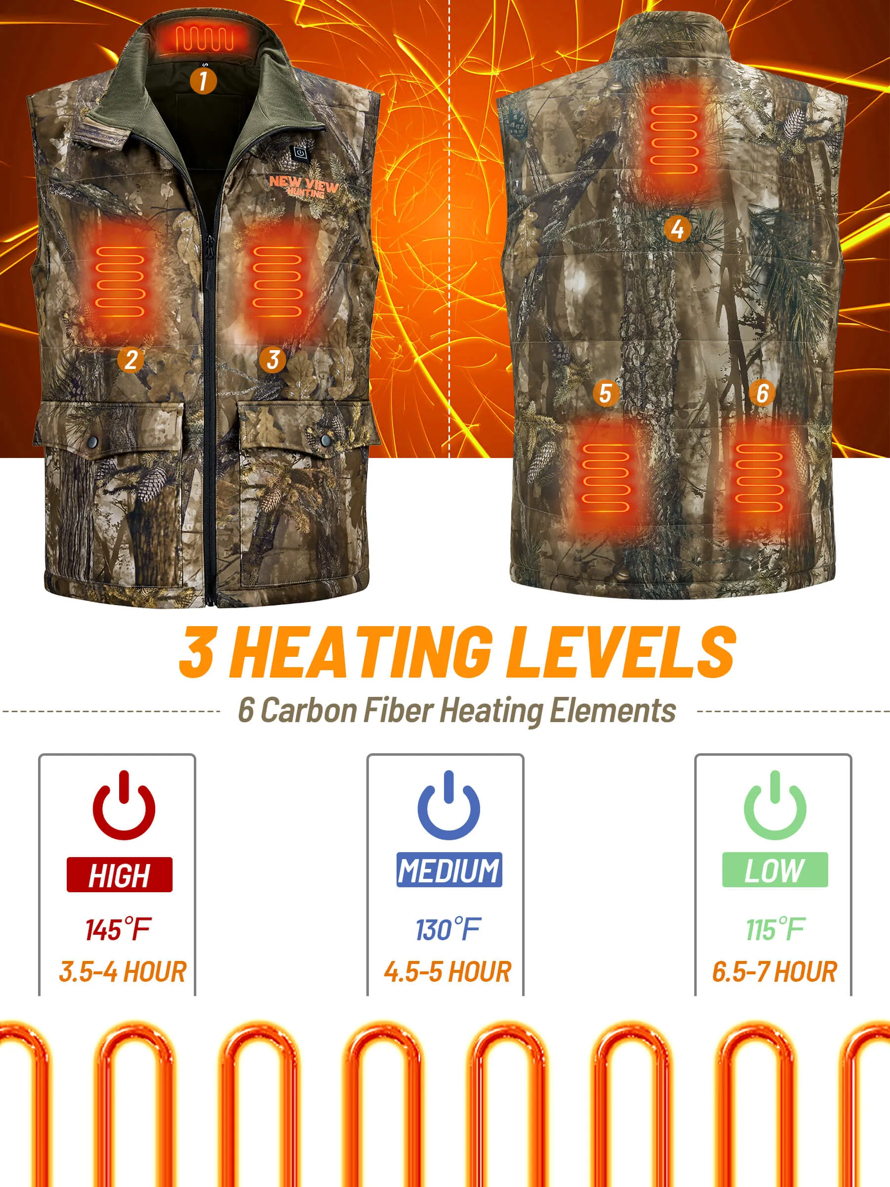 Men's Camo Heated Vest for Hunting, Power Bank Included