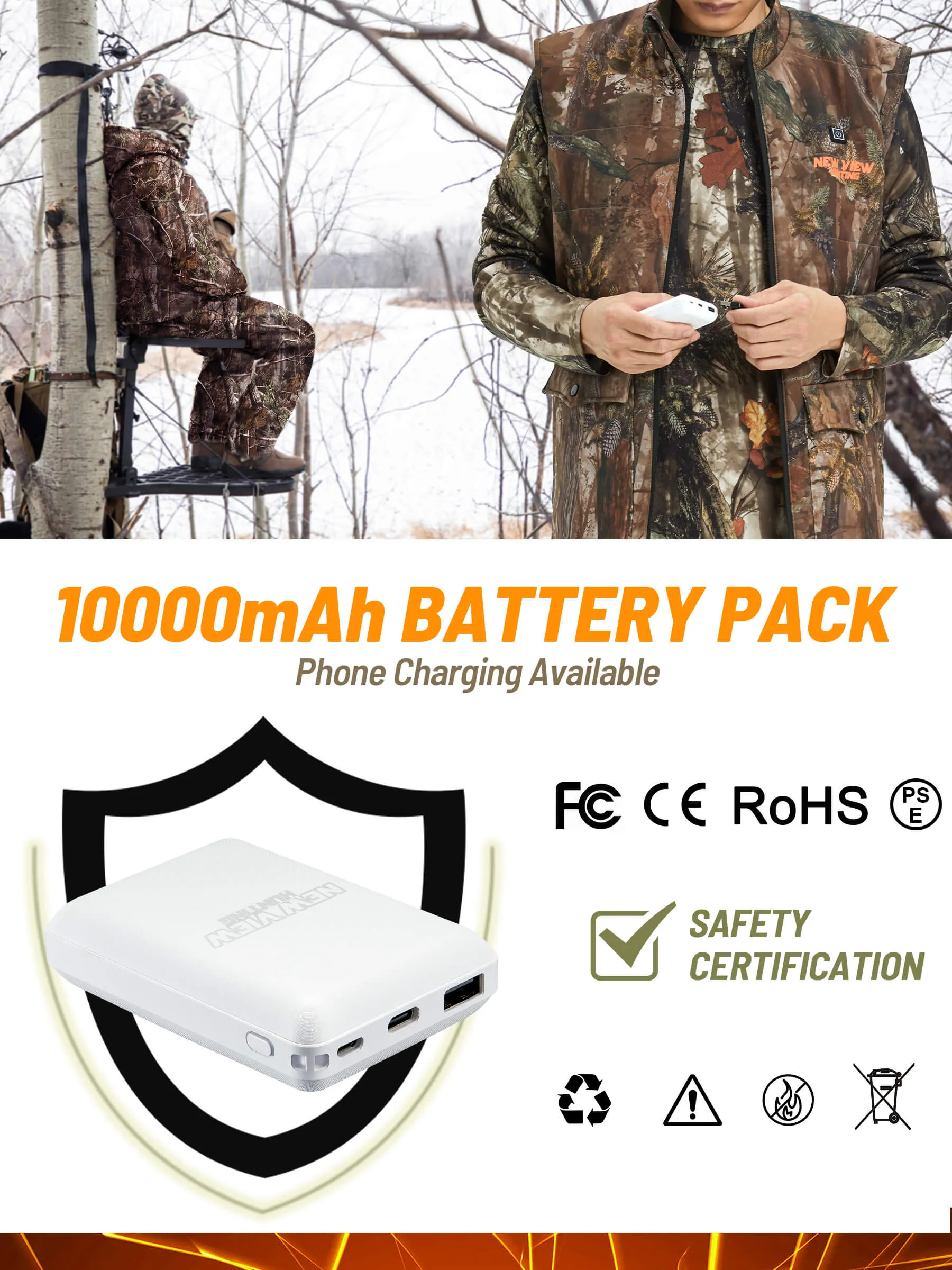 Men's Camo Heated Vest for Hunting, Power Bank Included