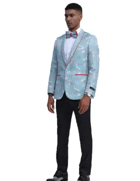 Mens Empire Sky Blue Sparkle Prom Blazer with Red Trim