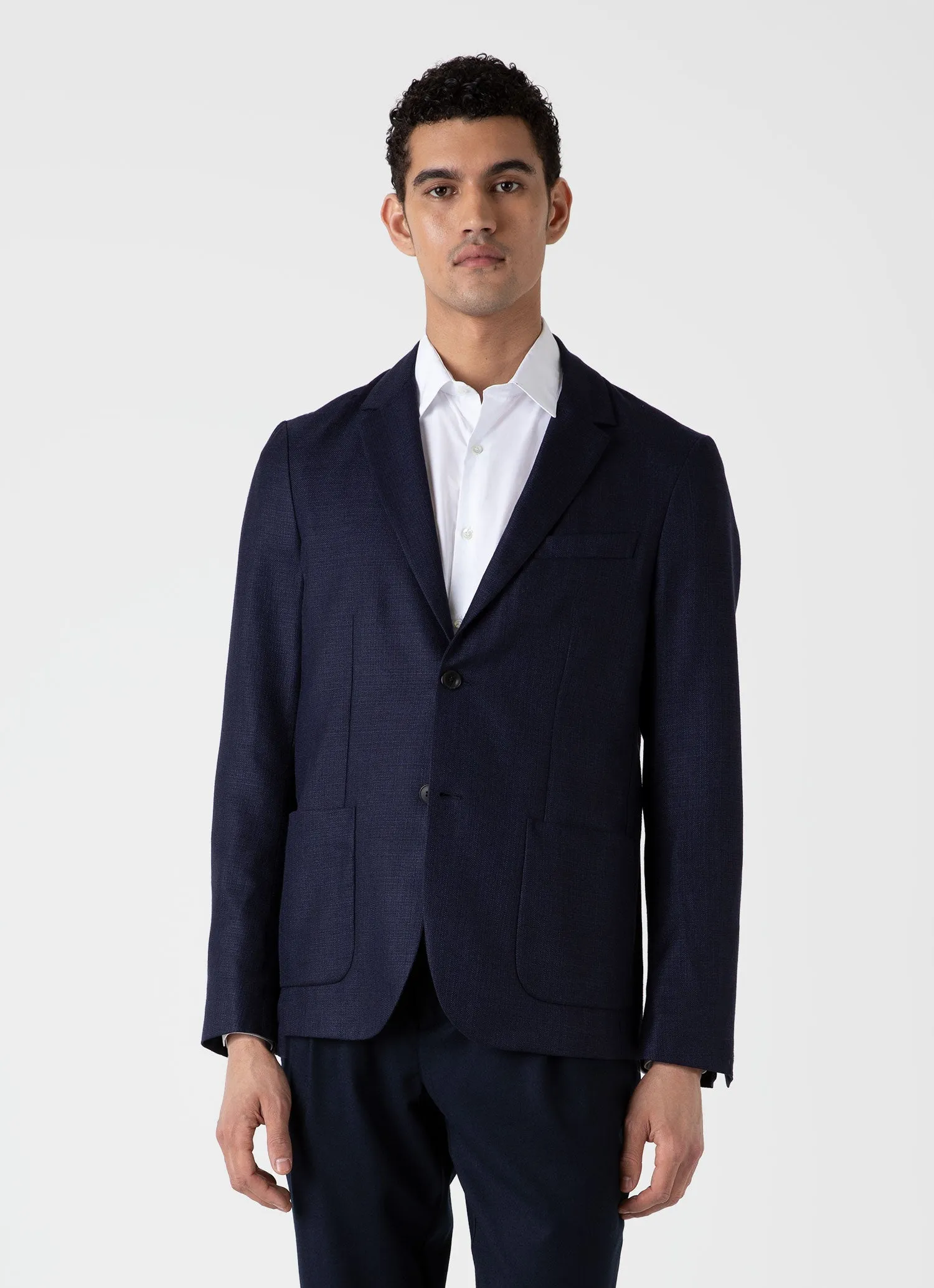 Men's Silk Linen Wool Blazer in Navy