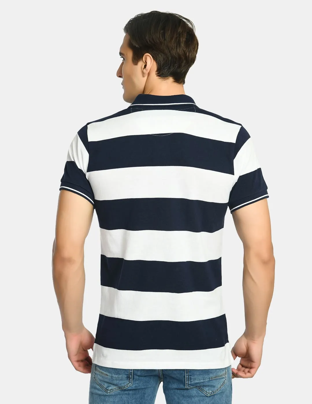 Men's Striped Nevy White Polo T-Shirt