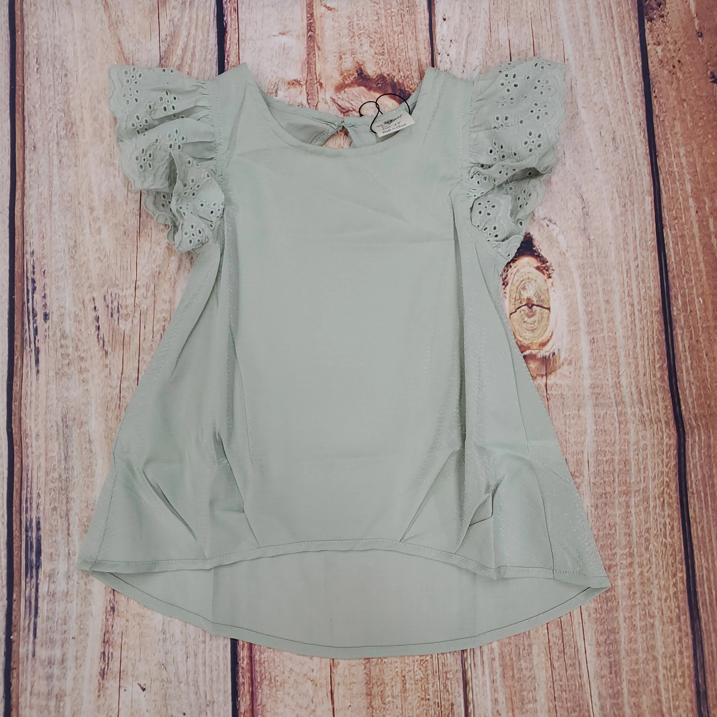 ML Kids Green Eyelet Cap-Sleeved Tunic