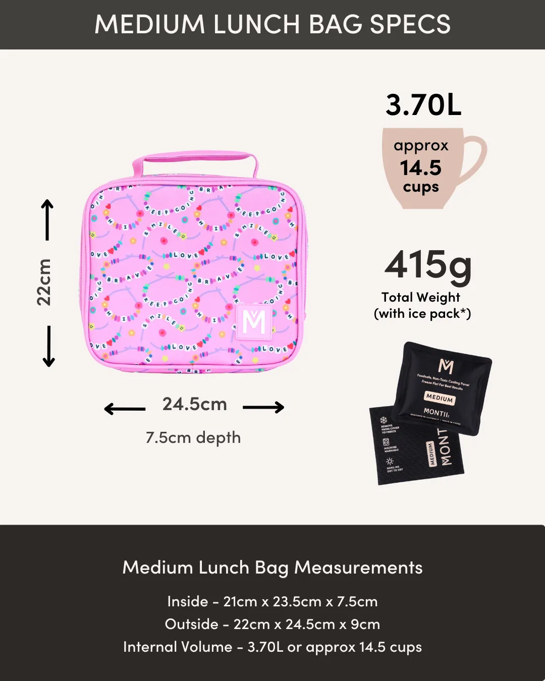 MontiiCo Medium Insulated Lunch Bag - Ripple Camellia