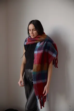 Multicolor Plaid Scarf - Burgundy