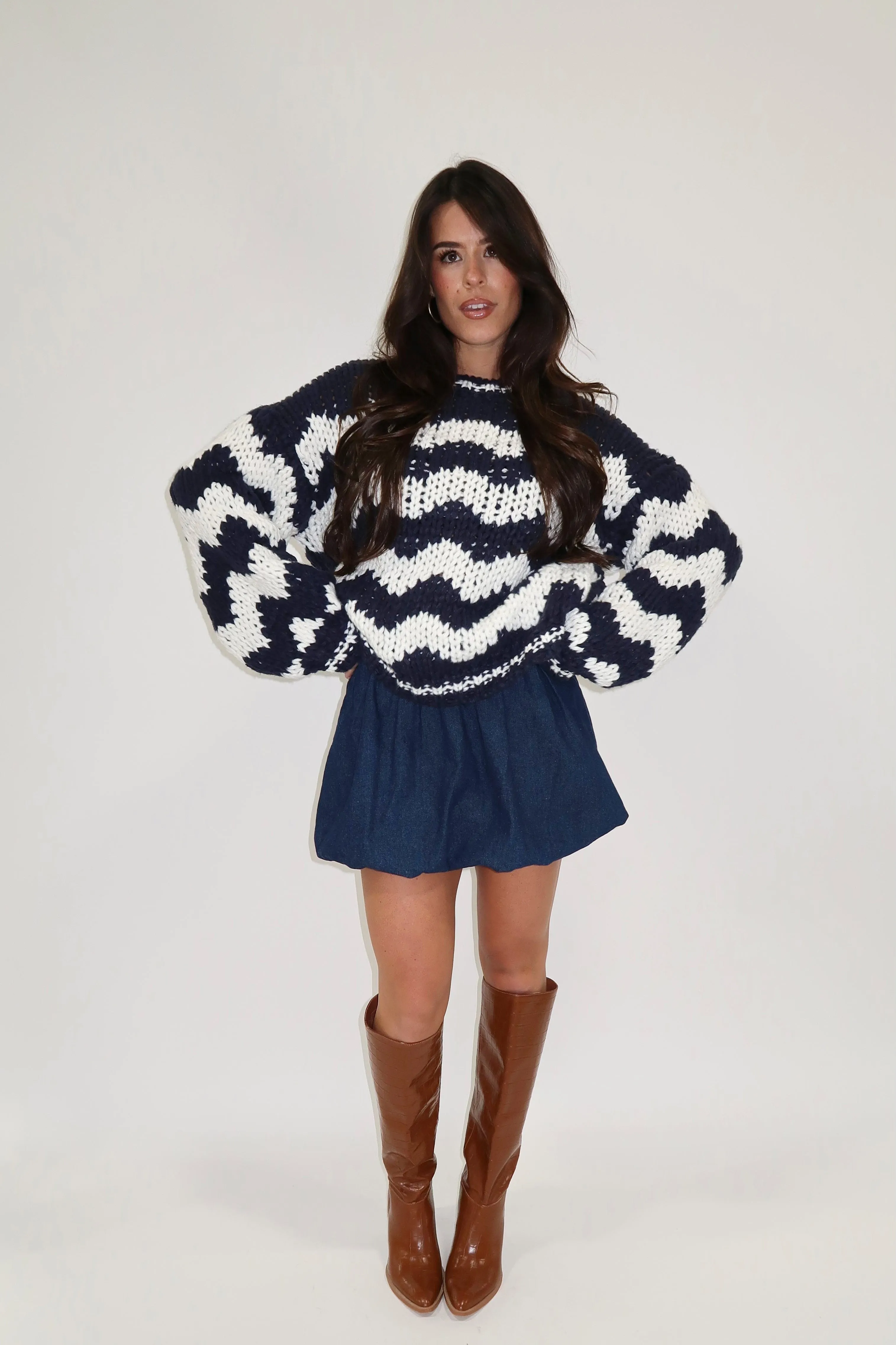 Navy Chevron Knit Sweater