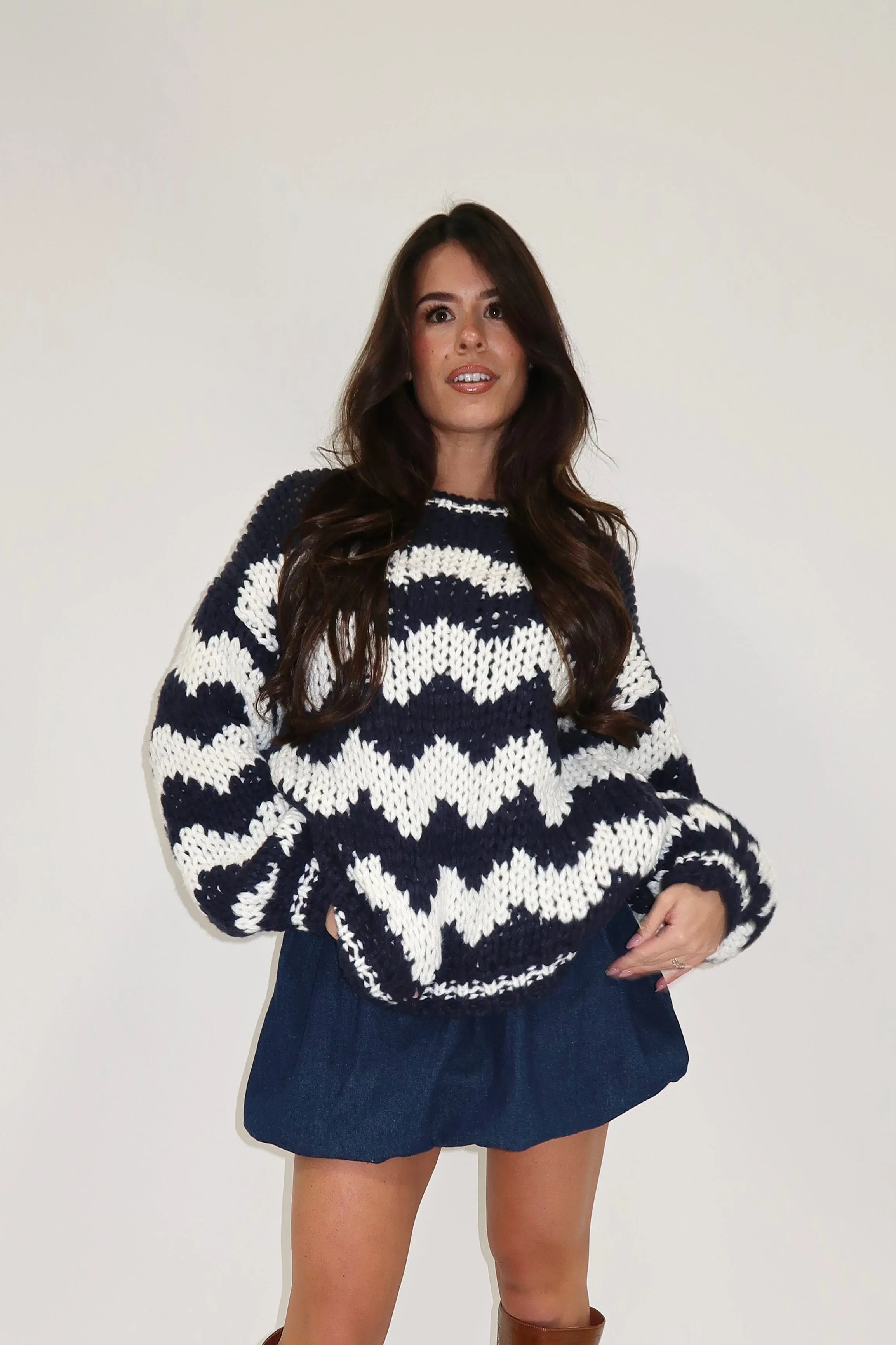 Navy Chevron Knit Sweater