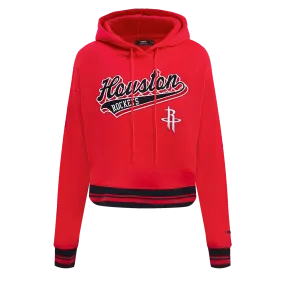 NBA HOUSTON ROCKETS SCRIPT TAIL WOMEN'S RIB FLC CROPPED PO HOODIE (RED/BLACK)