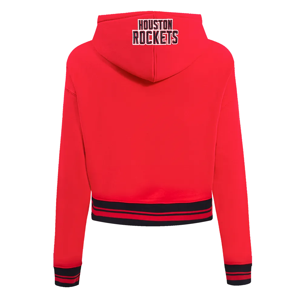 NBA HOUSTON ROCKETS SCRIPT TAIL WOMEN'S RIB FLC CROPPED PO HOODIE (RED/BLACK)