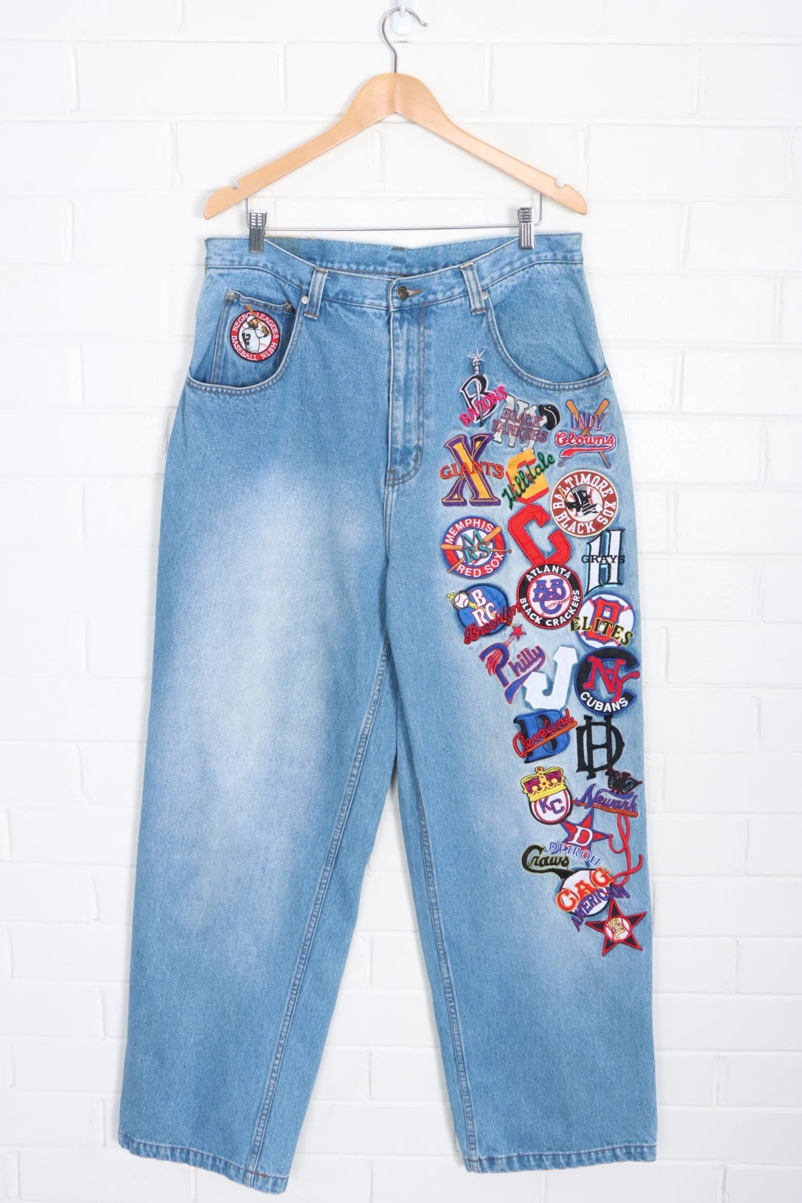 NLBM Baseball Team Logo Embroidered Jeans (38)