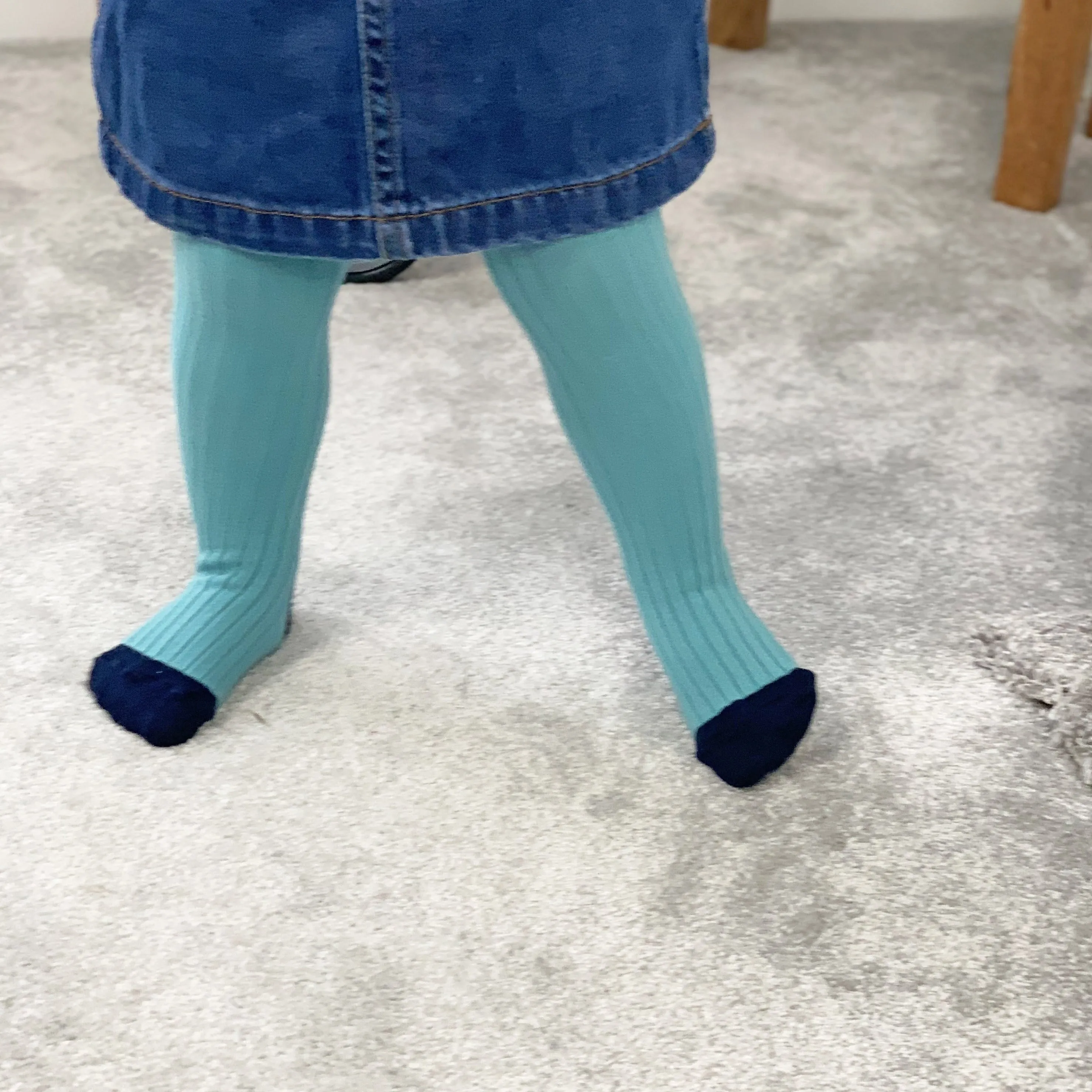 Non-Slip Super Soft Ribbed Baby and Toddler Tights in Aqua - 0-2 Years