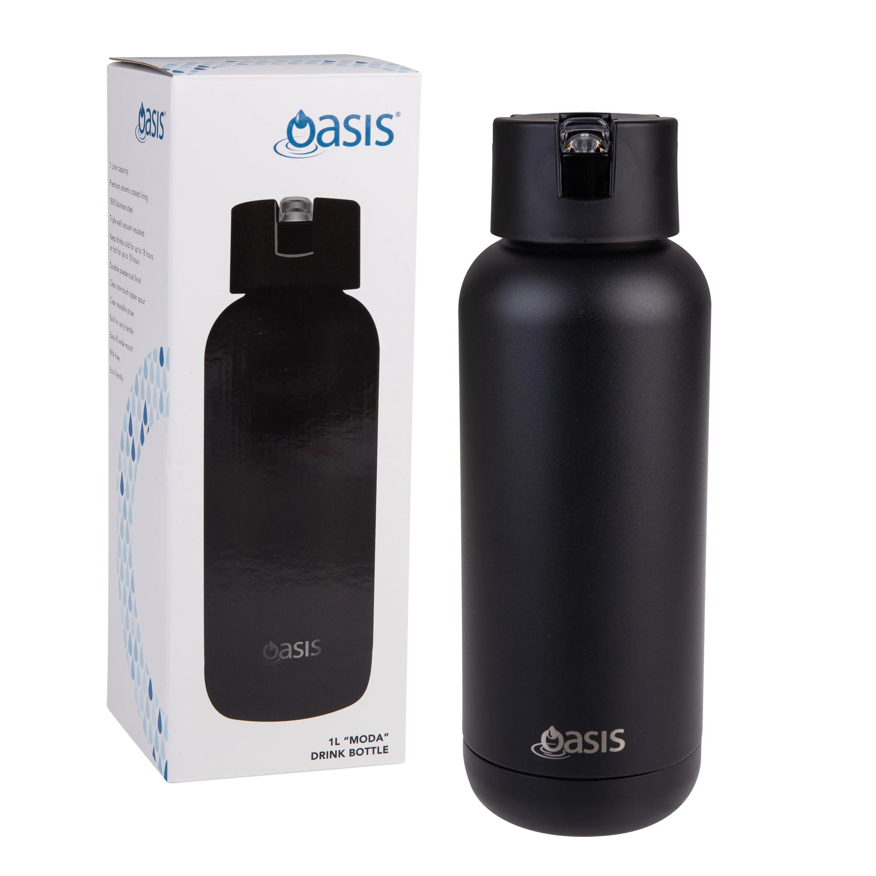 Oasis MODA Insulated Drink Bottle 1L - Black