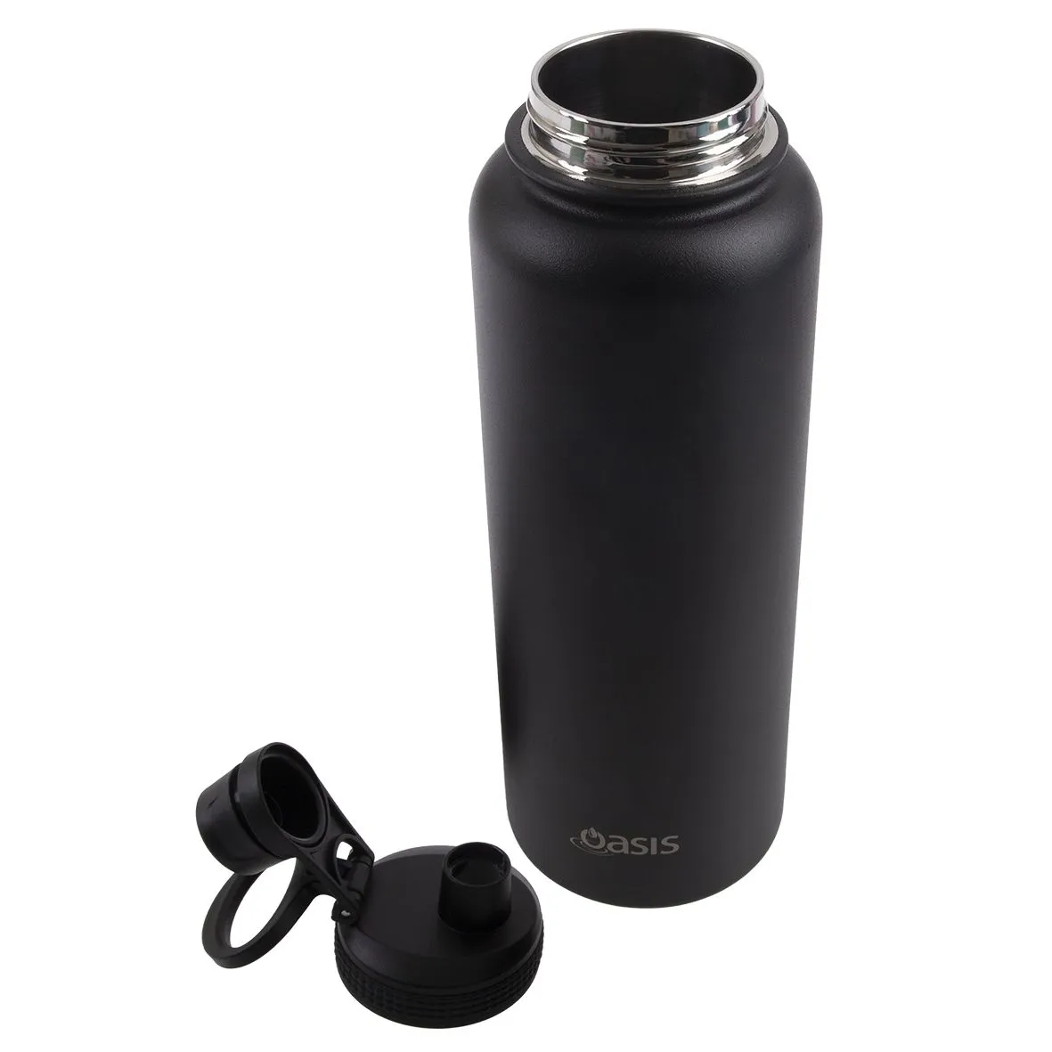 Oasis Stainless Steel Double Wall Insulated "Challenger" Sports Bottle Screw Cap 1.1L - Black