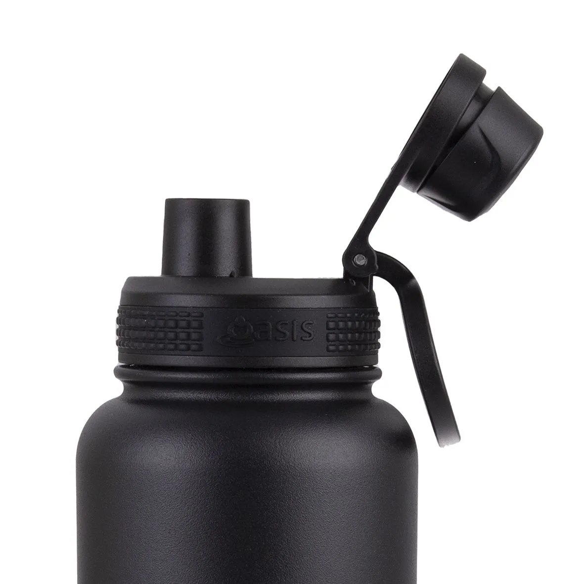 Oasis Stainless Steel Double Wall Insulated "Challenger" Sports Bottle Screw Cap 1.1L - Black